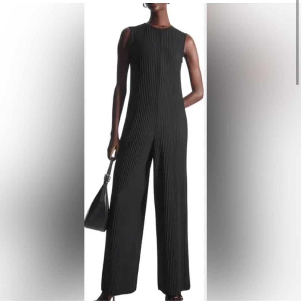 COS Jumpsuit Women S Black Sleeveless Wide Leg Stretch Pockets Pleated Boho